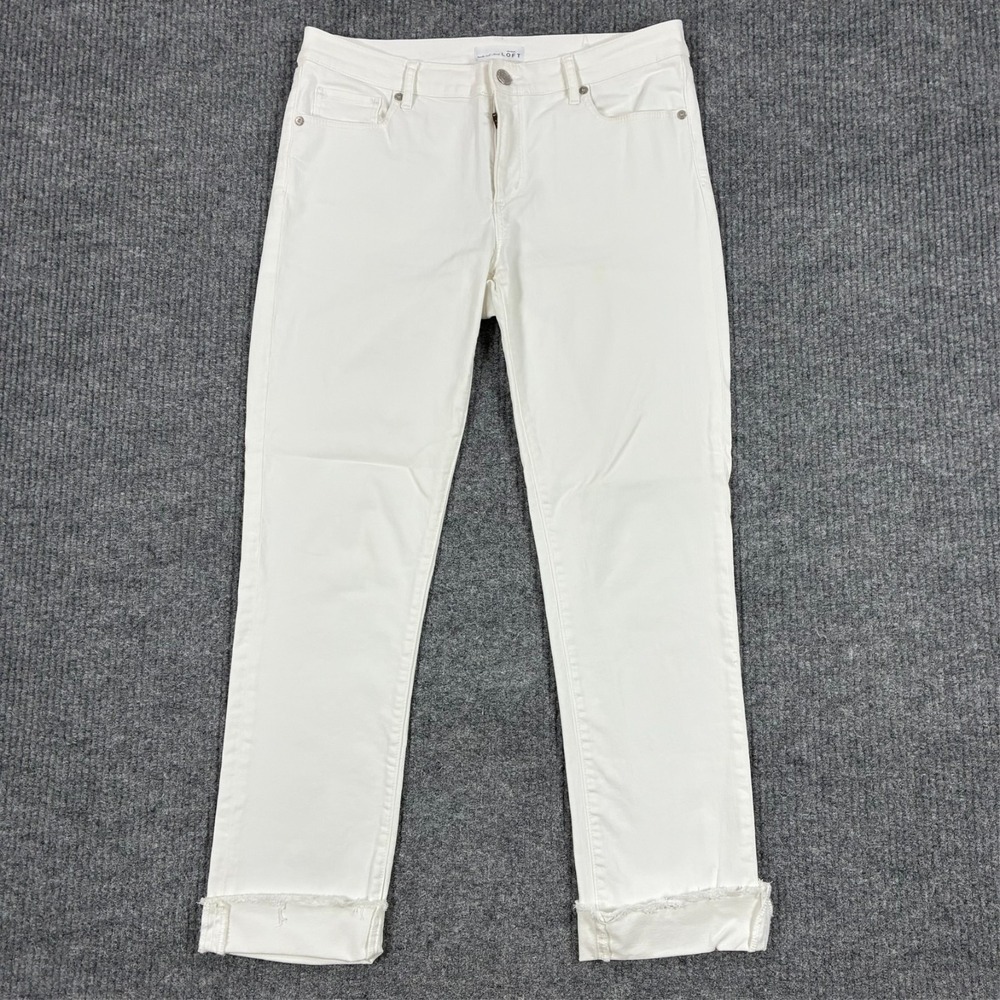 Ann Taylor Loft Straight Jeans Womens Size W32" White Denim Raw Hem Cuffed